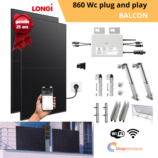 Kit solaire Balcon 860Wc Full Black LONGI Solar - Plug and play + MO Envertech EVT800 Wifi