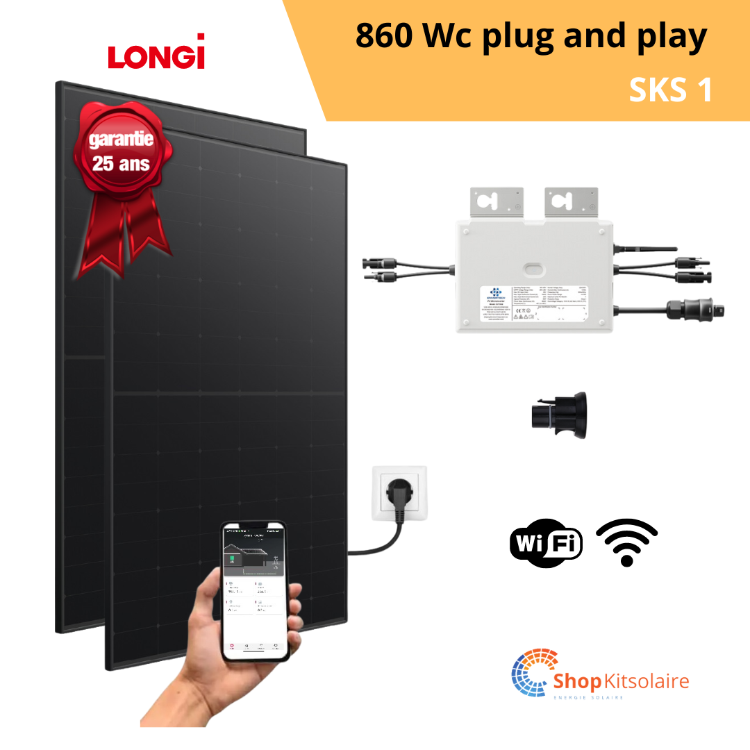 Kit solaire 860Wc Plug and Play Full Black LONGI Solar + MO Envertech EVT800 Wifi