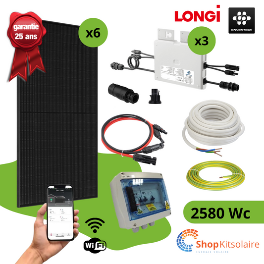 Kit 2580Wc autoconsommation LONGI Solar avec MO Envertech EVT800 Wifi