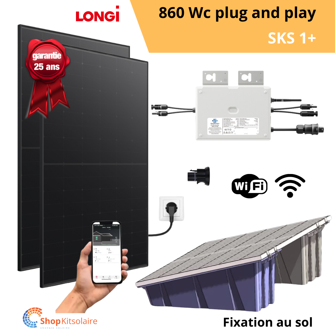 Kit solaire 860Wc Plug and Play Full Black avec MO Envertech EVT800 Wifi + Bacs à lester