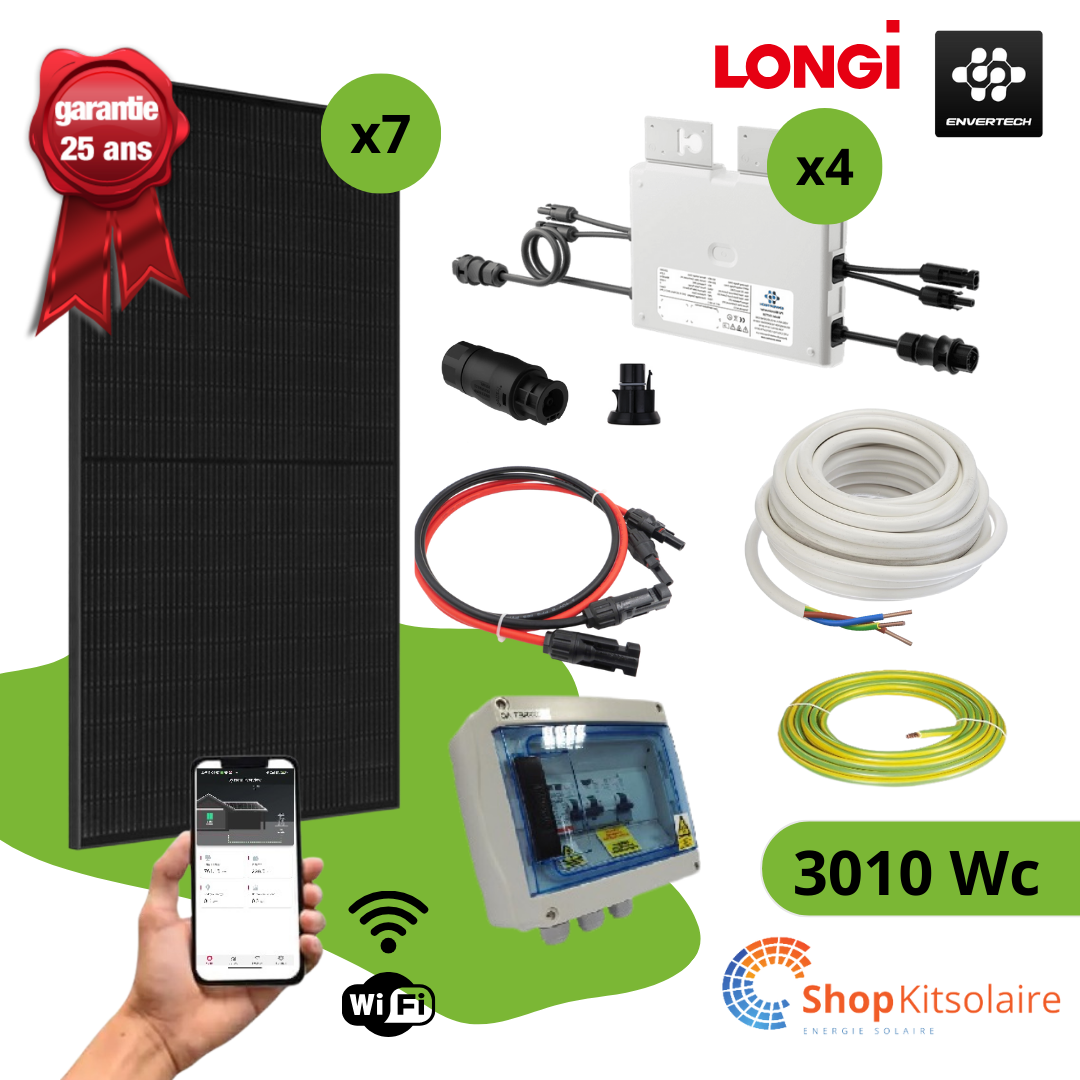 Kit 3010Wc autoconsommation LONGI Solar avec MO Envertech EVT800 Wifi