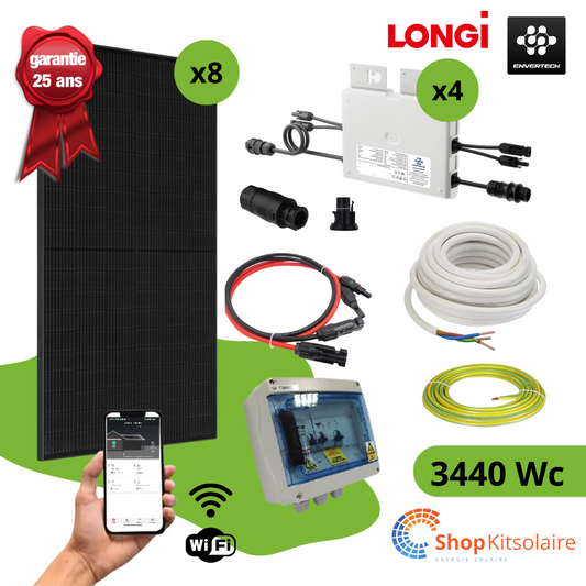 Kit 3440Wc autoconsommation LONGI Solar avec MO Envertech EVT800 Wifi