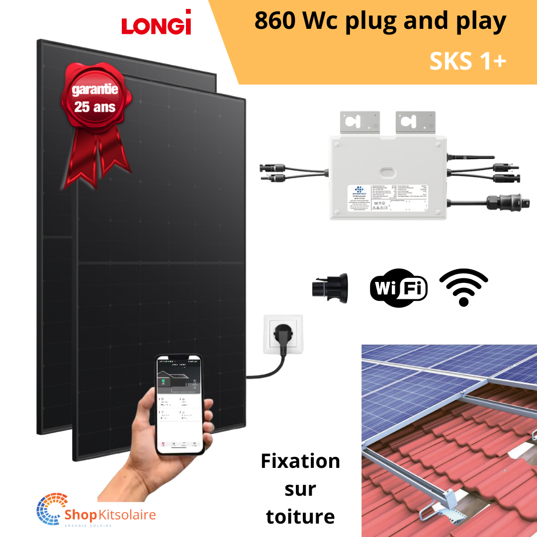 Kit solaire 860Wc Plug and Play Full Black avec MO Envertech EVT800 Wifi + Fixation toiture