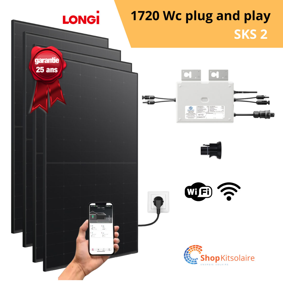 Kit solaire 1720 Wc Plug and Play Full Black LONGI + MO Envertech EVT800 Wifi