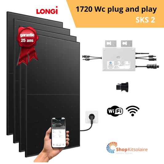 Kit solaire 1720 Wc Plug and Play Full Black LONGI + MO Envertech EVT800 Wifi