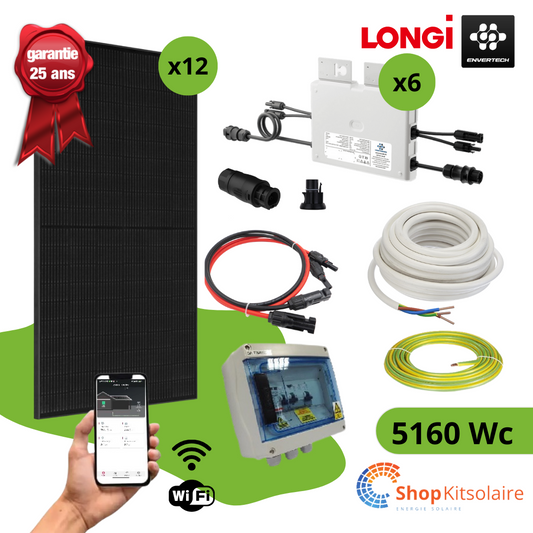 Kit 5160Wc autoconsommation LONGI Solar avec MO Envertech EVT800 Wifi