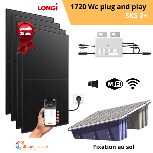 Kit solaire 1720 Wc Plug and Play Full Black LONGI Solar + MO Envertech EVT800 Wifi + Bacs à lester