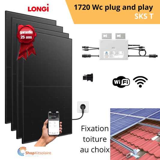 Kit solaire 1720 Wc Plug and Play Full Black LONGI + MO Envertech EVT800 Wifi pour toiture