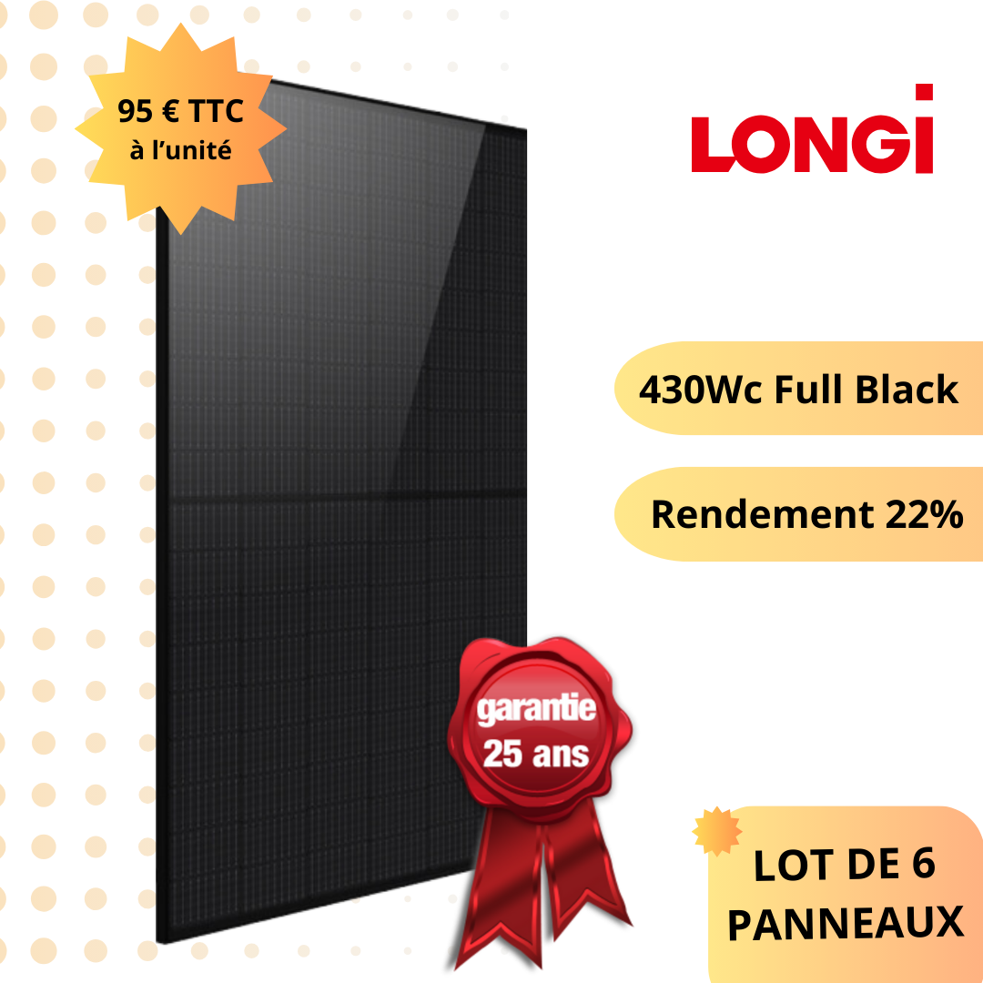 Lot 6 Panneaux solaires LONGi 430Wc Full Black à 95 € TTC/unité - Garantie 25 ans