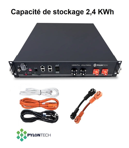 BATTERIE SOLAIRE LITHIUM US2000 48V 50AH (2,4 KWH) - PYLONTECH + Câbles de connexion