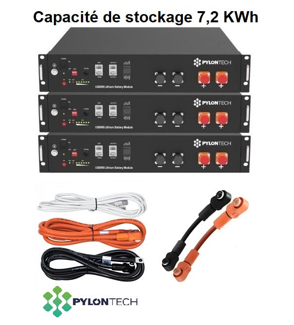 7,2 KWh - 3 x BATTERIES SOLAIRES LITHIUM US2000 48V 50AH - PYLONTECH + Câbles de connexion